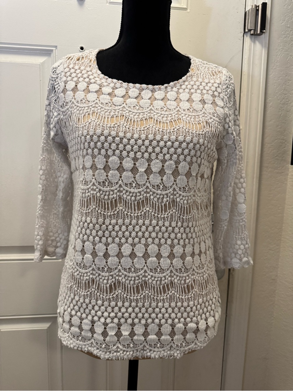 Chenault White Crochet Lace Knit Top 0570